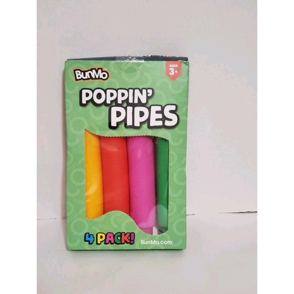 BunMo Poppin Pipes Sensory Fidget Toys Stretchable Fine Motor Skills 4Pk Ages 3+